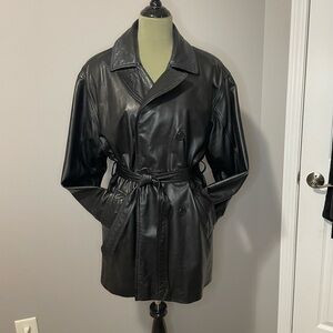 COACH Genuine Black Leather Belted Jacket size Small